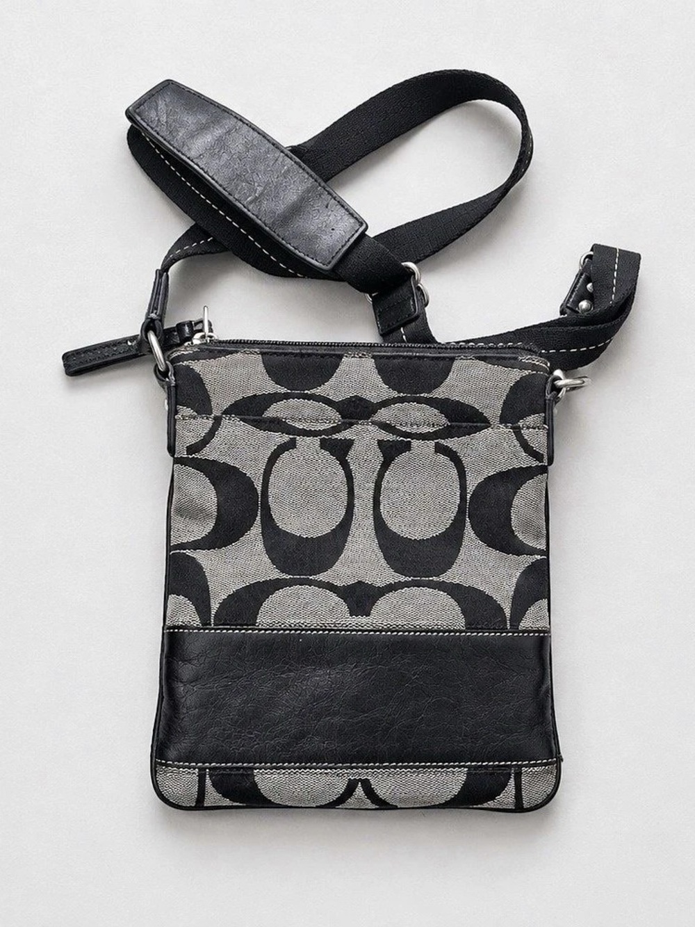 Coach Signature Stripe File Crossbody Bag in Black & Brown